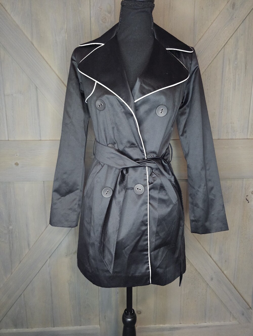 Y2k Wet Seal Black Satin Trench Coat sz Xs